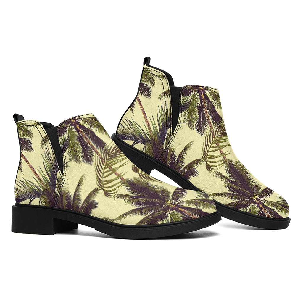 Vintage Palm Tree Pattern Print Flat Ankle Boots