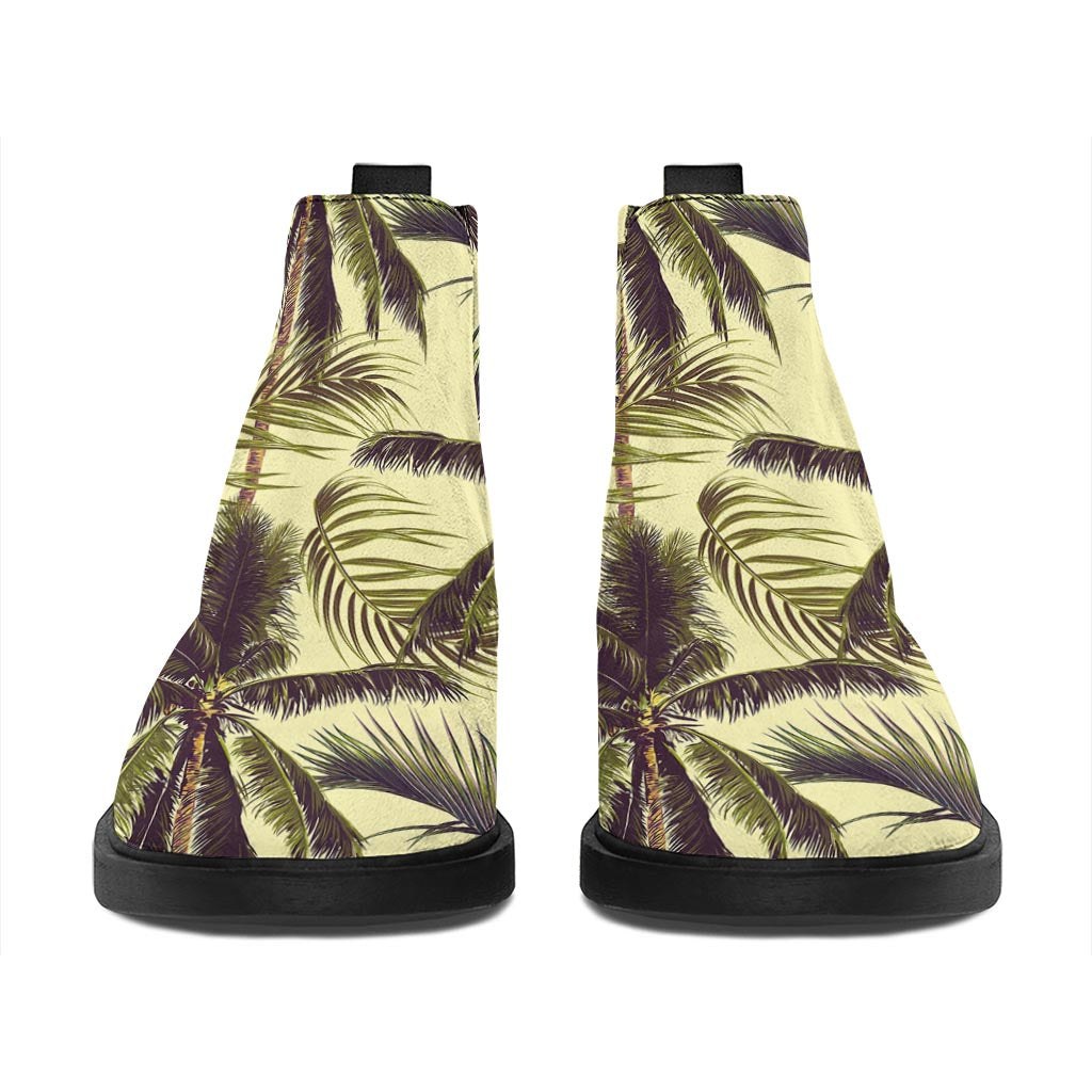 Vintage Palm Tree Pattern Print Flat Ankle Boots