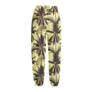 Vintage Palm Tree Pattern Print Fleece Lined Knit Pants