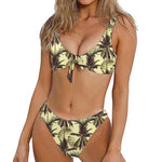 Vintage Palm Tree Pattern Print Front Bow Tie Bikini