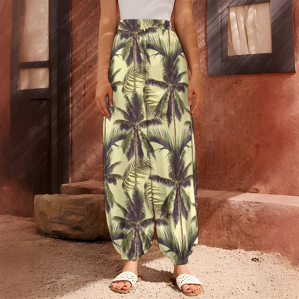 Vintage Palm Tree Pattern Print Harem Pants