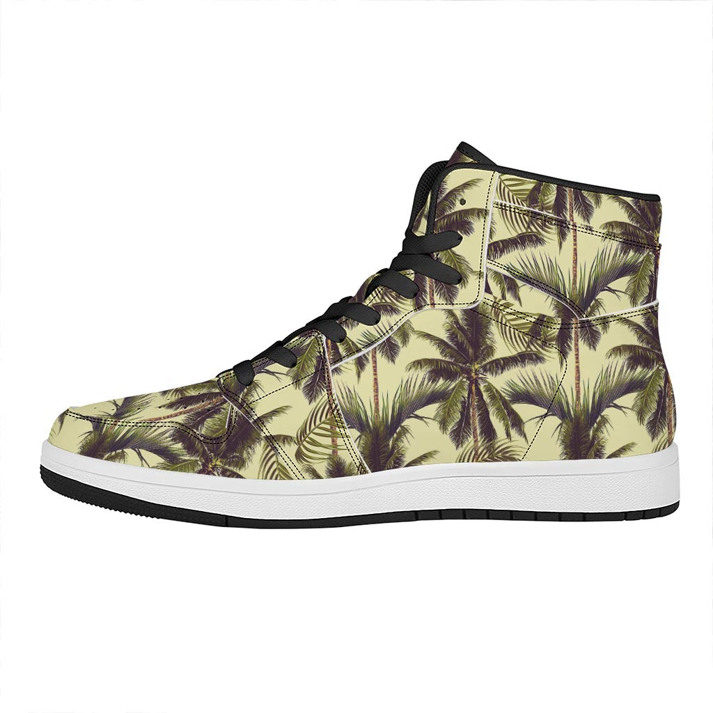 Vintage Palm Tree Pattern Print High Top Leather Sneakers