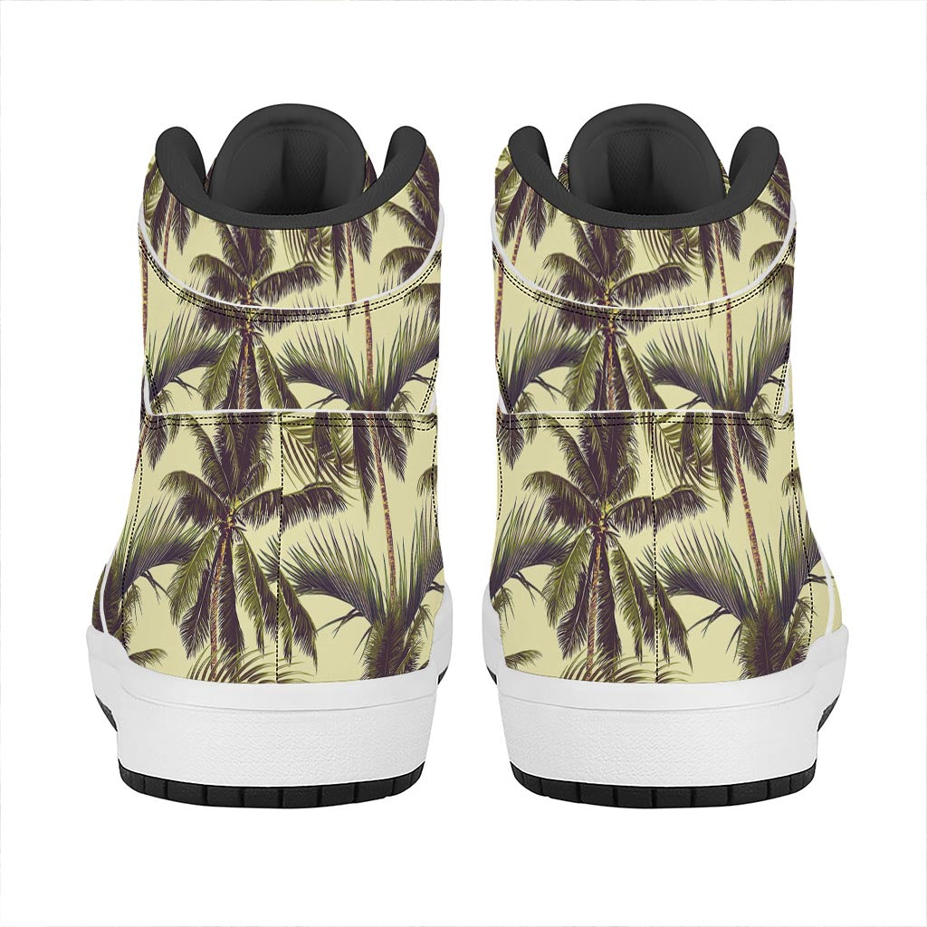 Vintage Palm Tree Pattern Print High Top Leather Sneakers