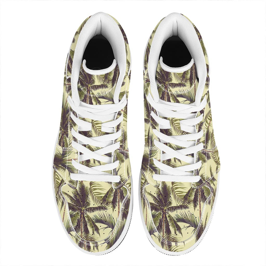 Vintage Palm Tree Pattern Print High Top Leather Sneakers