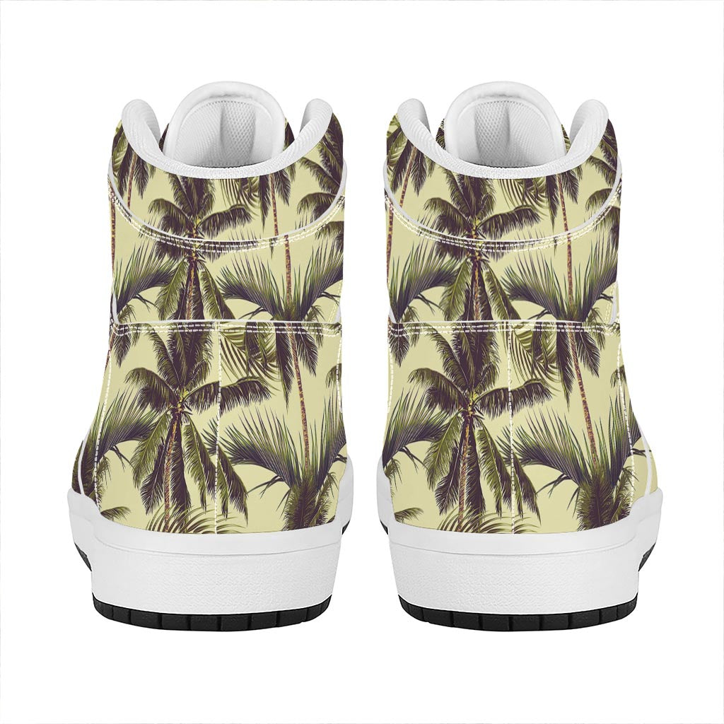 Vintage Palm Tree Pattern Print High Top Leather Sneakers