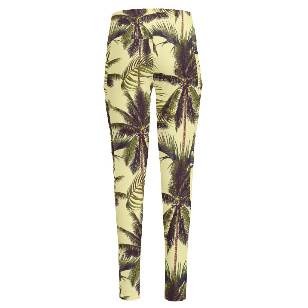 Vintage Palm Tree Pattern Print High-Waisted Pocket Leggings
