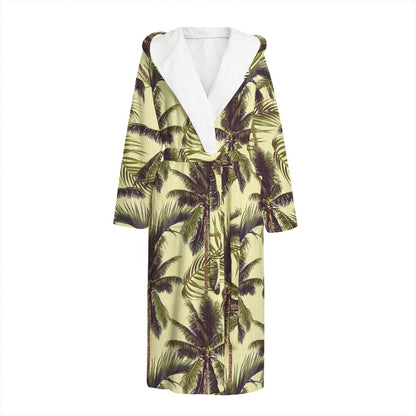 Vintage Palm Tree Pattern Print Hooded Bathrobe