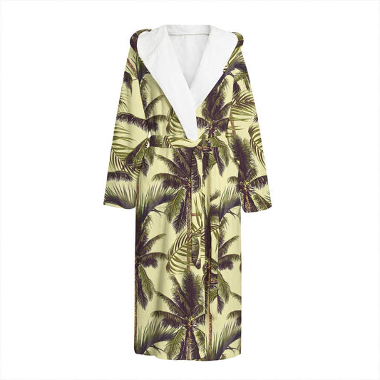 Vintage Palm Tree Pattern Print Hooded Bathrobe