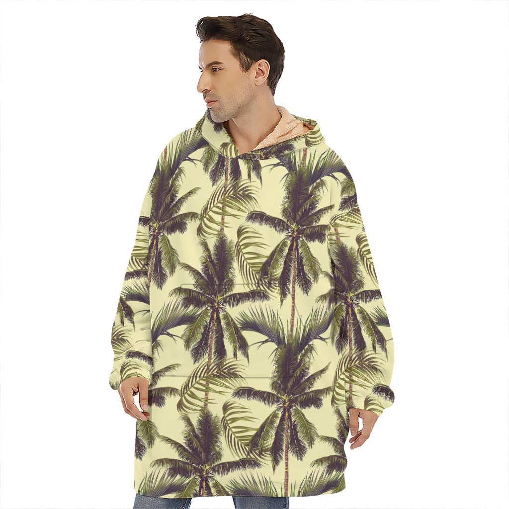 Vintage Palm Tree Pattern Print Hoodie Blanket
