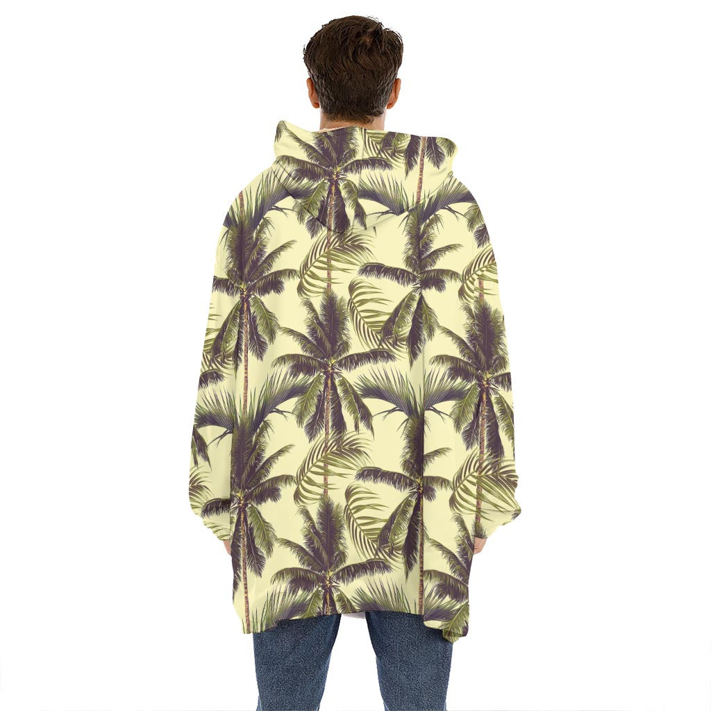 Vintage Palm Tree Pattern Print Hoodie Blanket