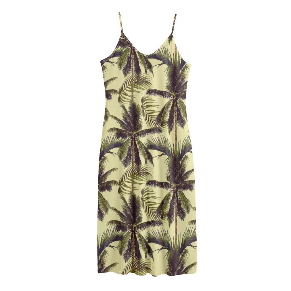 Vintage Palm Tree Pattern Print Jersey Midi Cami Dress