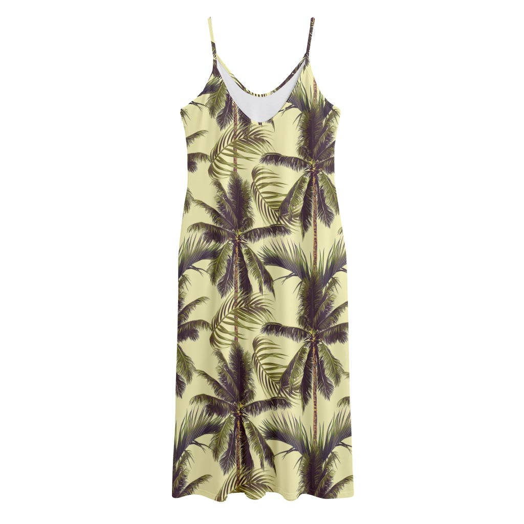 Vintage Palm Tree Pattern Print Jersey Midi Cami Dress