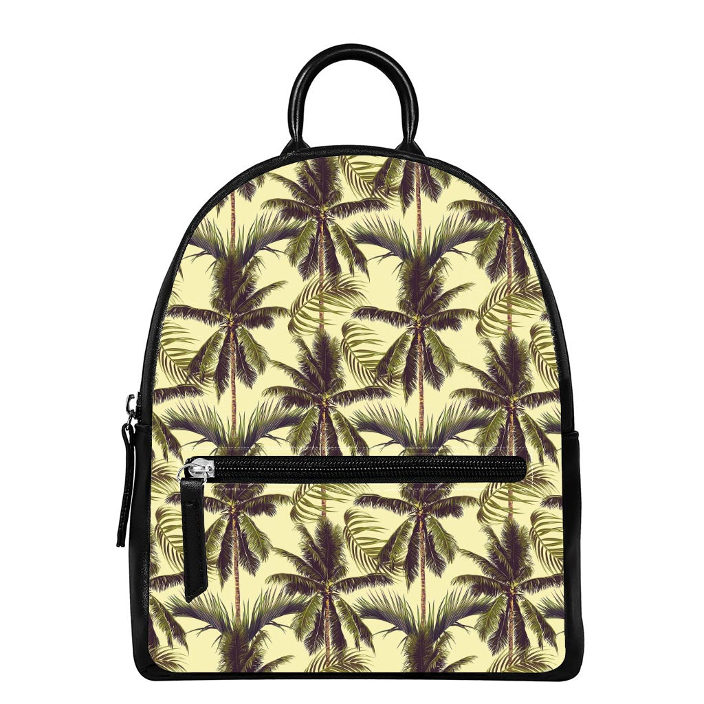 Vintage Palm Tree Pattern Print Leather Backpack