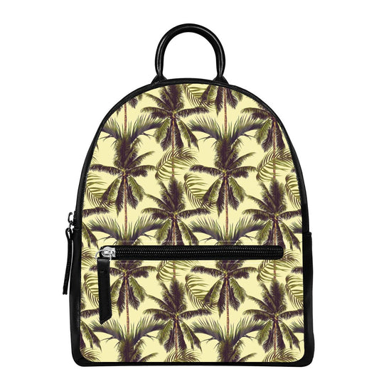 Vintage Palm Tree Pattern Print Leather Backpack