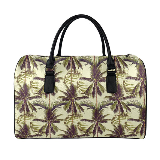 Vintage Palm Tree Pattern Print Leather Duffle Bag
