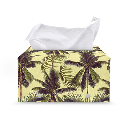 Vintage Palm Tree Pattern Print Leather Tissue Box Cover
