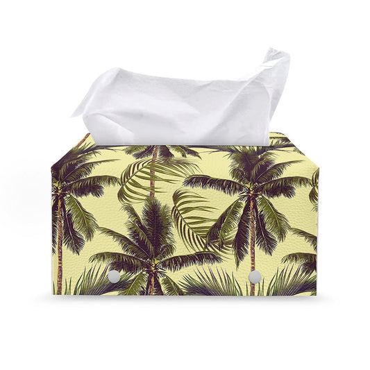 Vintage Palm Tree Pattern Print Leather Tissue Box Cover