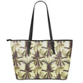 Vintage Palm Tree Pattern Print Leather Tote Bag With Zipper