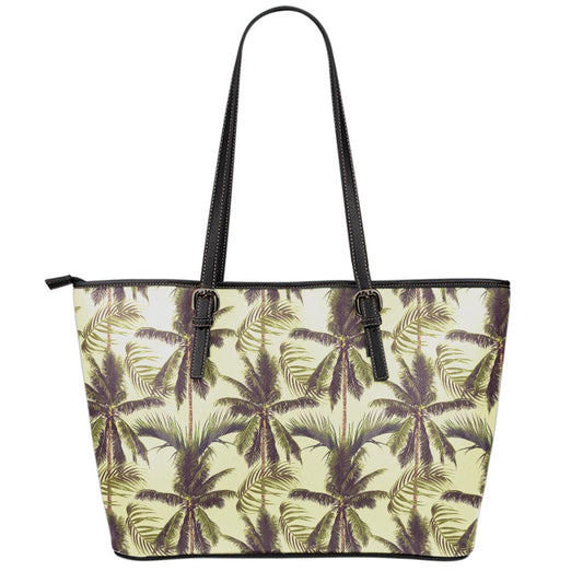 Vintage Palm Tree Pattern Print Leather Tote Bag