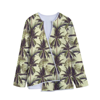 Vintage Palm Tree Pattern Print Long Sleeve Short Coat