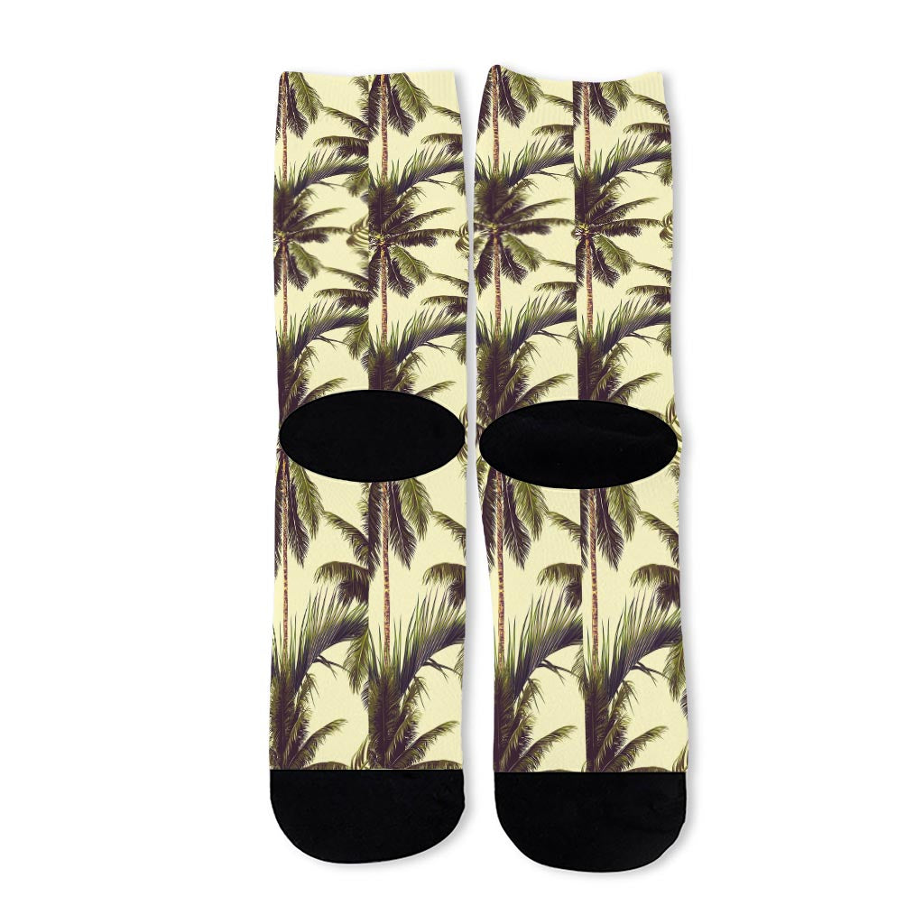 Vintage Palm Tree Pattern Print Long Socks