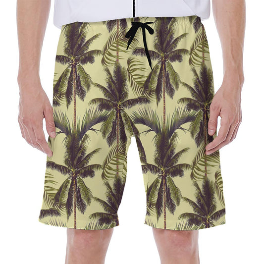 Vintage Palm Tree Pattern Print Men's Beach Shorts