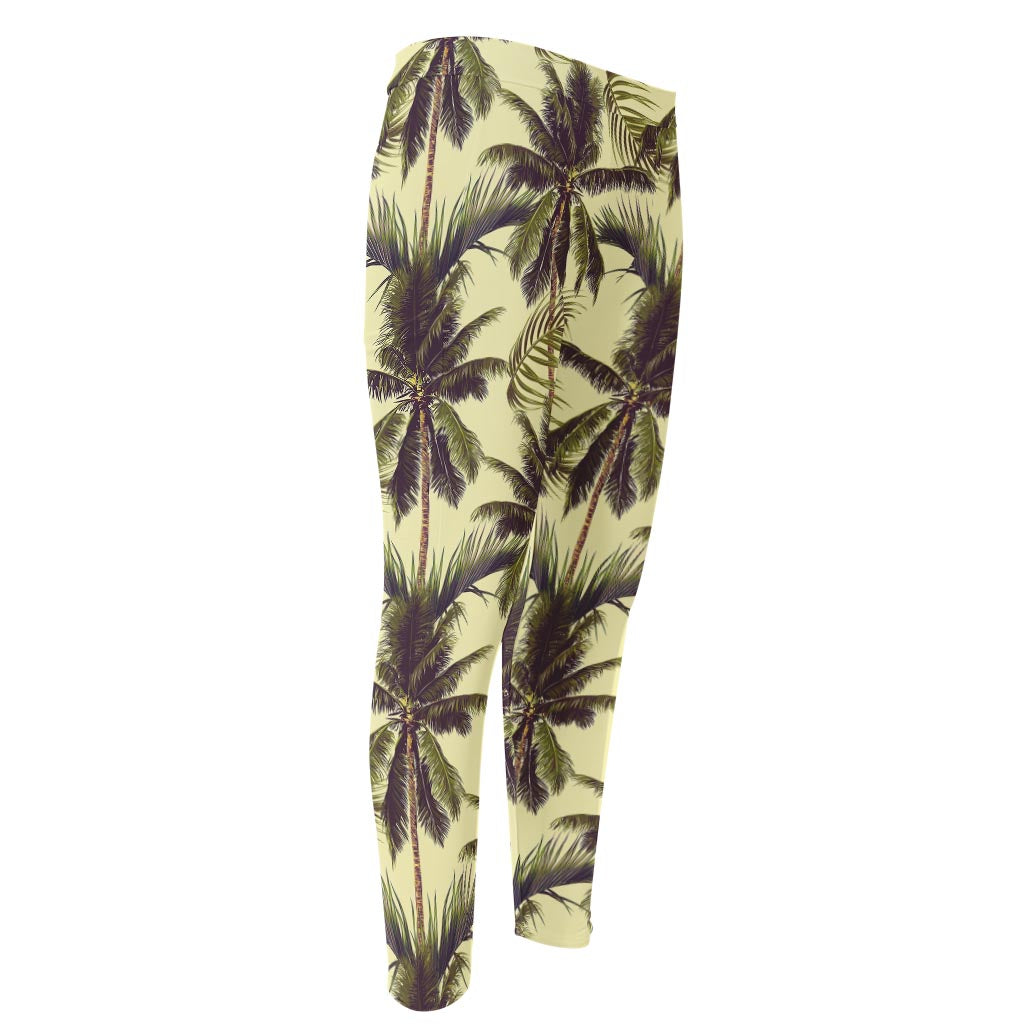 Vintage Palm Tree Pattern Print Men's Compression Pants