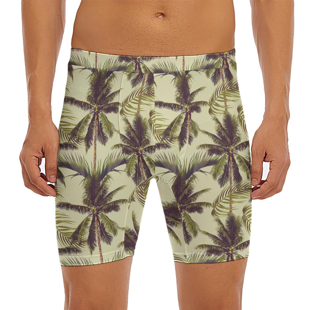 Vintage Palm Tree Pattern Print Men's Long Boxer Briefs