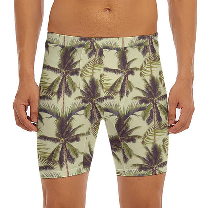 Vintage Palm Tree Pattern Print Men's Long Boxer Briefs