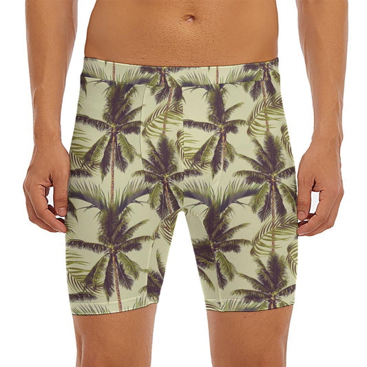 Vintage Palm Tree Pattern Print Men's Long Boxer Briefs