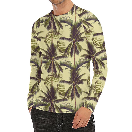 Vintage Palm Tree Pattern Print Men's Long Sleeve Rash Guard
