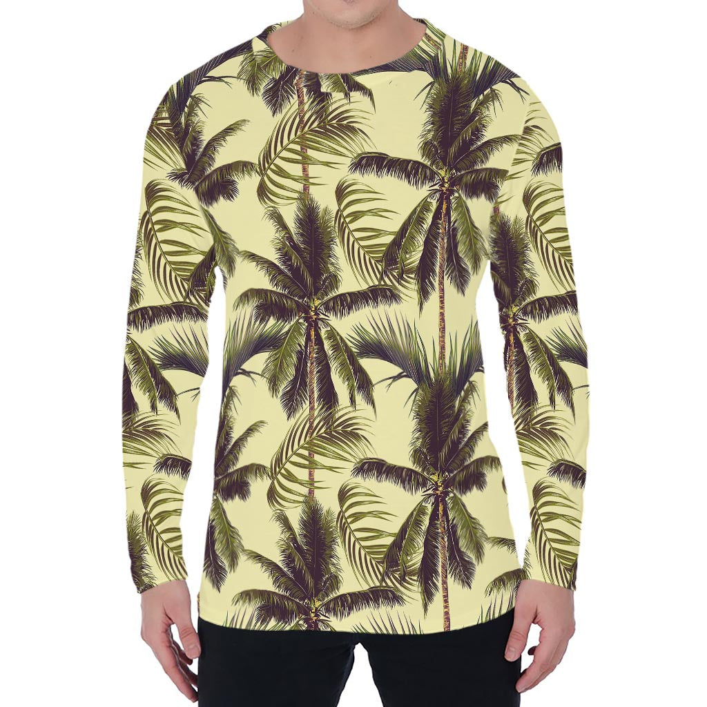 Vintage Palm Tree Pattern Print Men's Long Sleeve T-Shirt