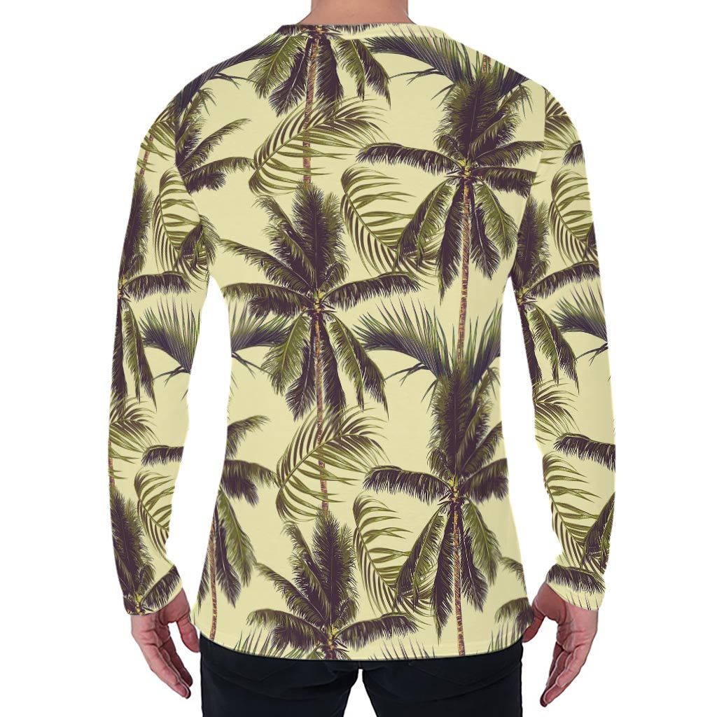 Vintage Palm Tree Pattern Print Men's Long Sleeve T-Shirt