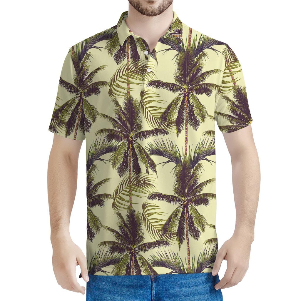 Vintage Palm Tree Pattern Print Men's Polo Shirt