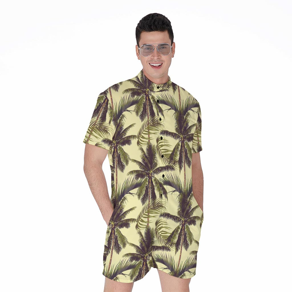 Vintage Palm Tree Pattern Print Men's Rompers