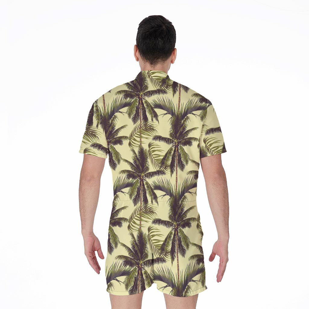 Vintage Palm Tree Pattern Print Men's Rompers
