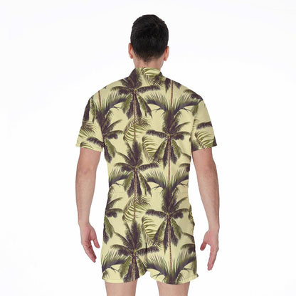 Vintage Palm Tree Pattern Print Men's Rompers