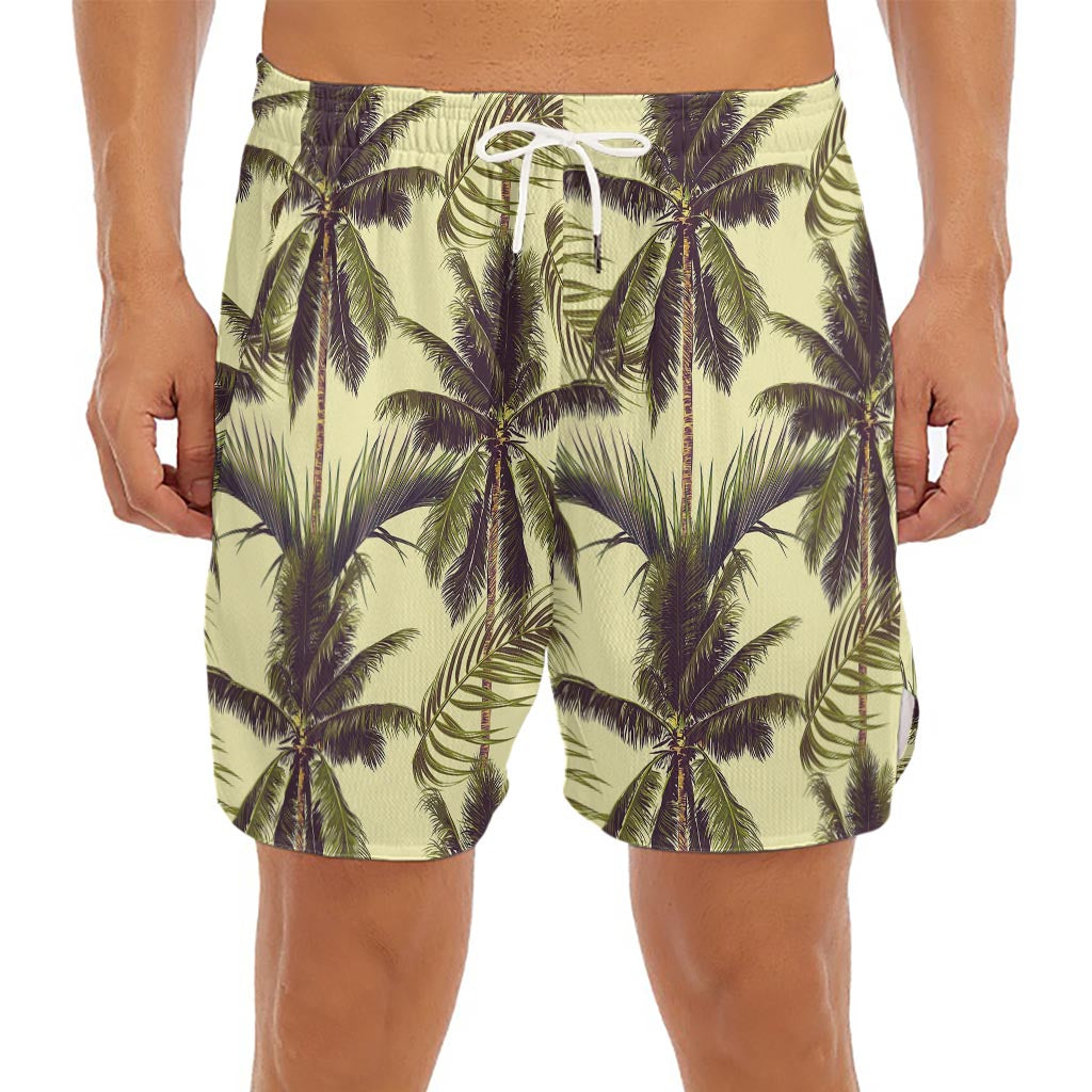 Vintage Palm Tree Pattern Print Men's Split Running Shorts