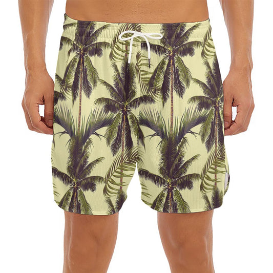Vintage Palm Tree Pattern Print Men's Split Running Shorts