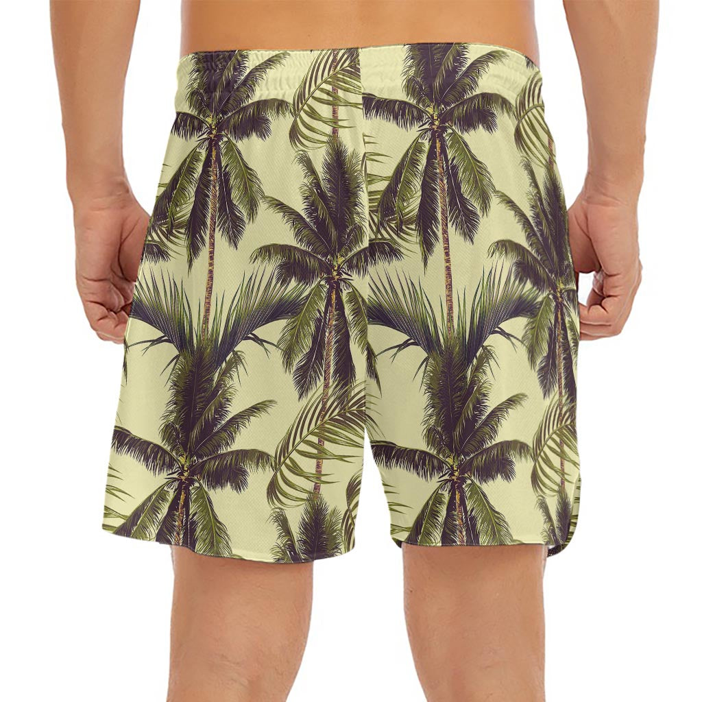 Vintage Palm Tree Pattern Print Men's Split Running Shorts