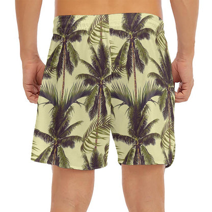 Vintage Palm Tree Pattern Print Men's Split Running Shorts