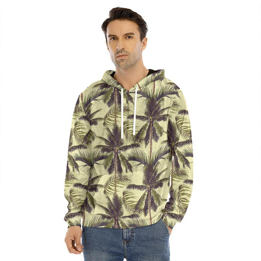 Vintage Palm Tree Pattern Print Men's Velvet Pullover Hoodie