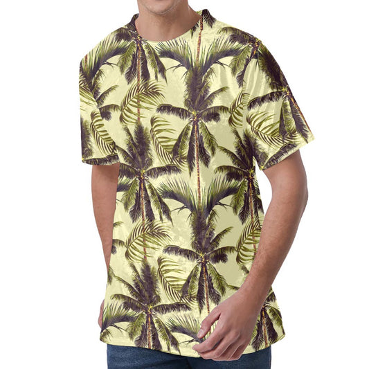 Vintage Palm Tree Pattern Print Men's Velvet T-Shirt