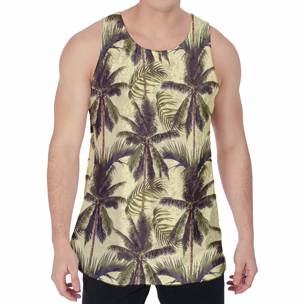 Vintage Palm Tree Pattern Print Men's Velvet Tank Top