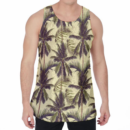 Vintage Palm Tree Pattern Print Men's Velvet Tank Top