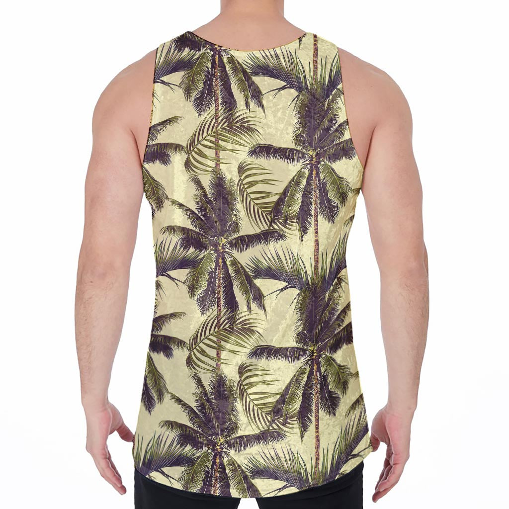 Vintage Palm Tree Pattern Print Men's Velvet Tank Top