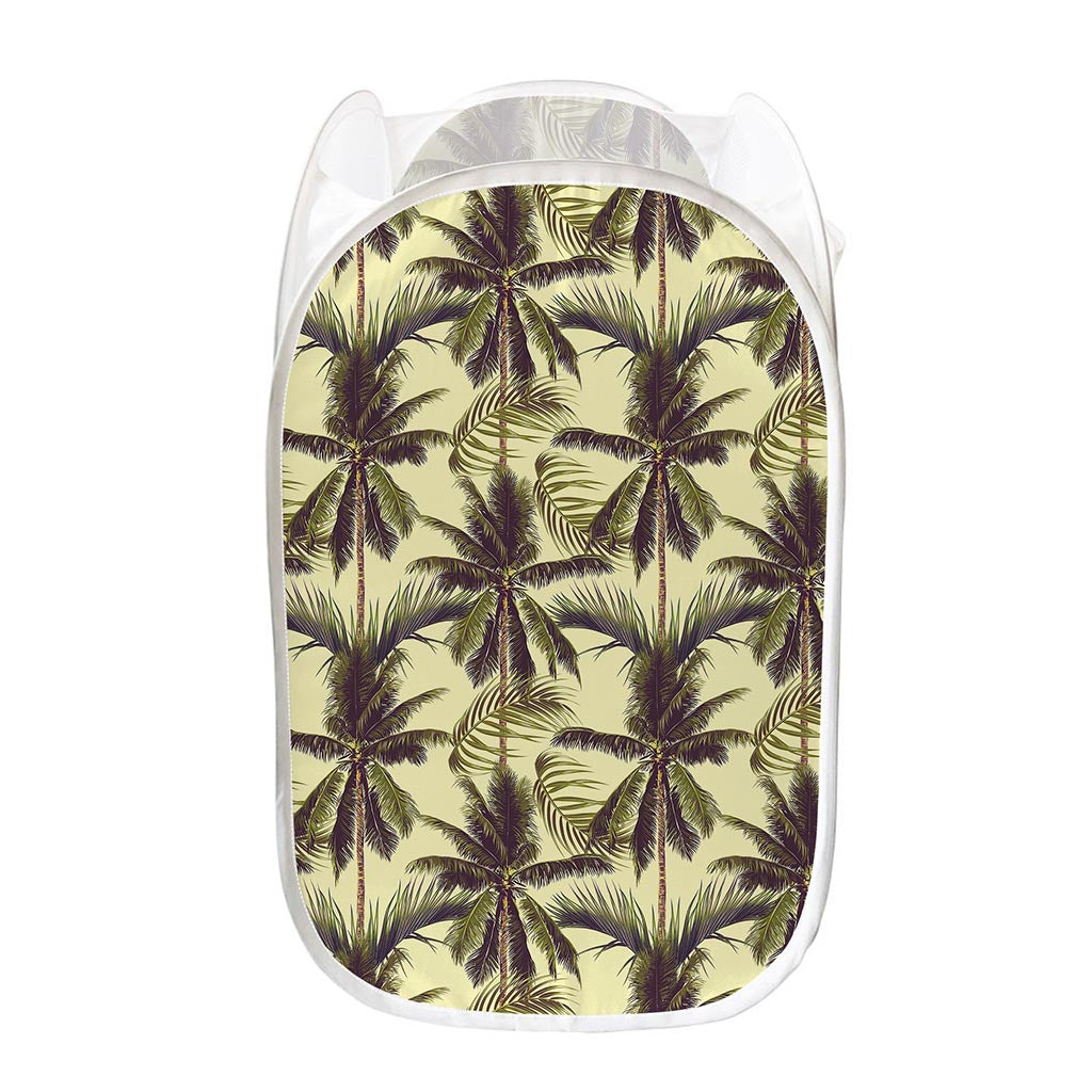 Vintage Palm Tree Pattern Print Mesh Laundry Hamper