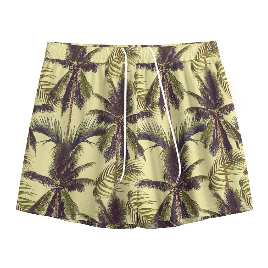Vintage Palm Tree Pattern Print Mesh Shorts