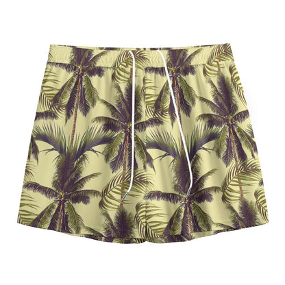 Vintage Palm Tree Pattern Print Mesh Shorts