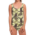 Vintage Palm Tree Pattern Print One Piece Swimsuit